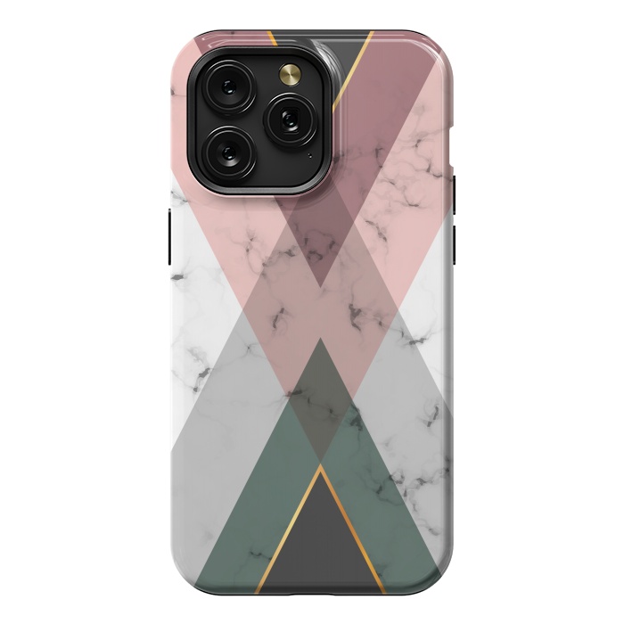 iPhone 15 Pro Max StrongFit New Marble design with triangular figure and gold lines by ArtsCase