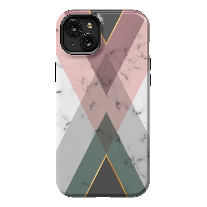 iPhone 15 Plus StrongFit New Marble design with triangular figure and gold lines by ArtsCase