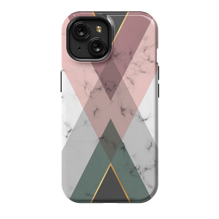 iPhone 15 StrongFit New Marble design with triangular figure and gold lines by ArtsCase