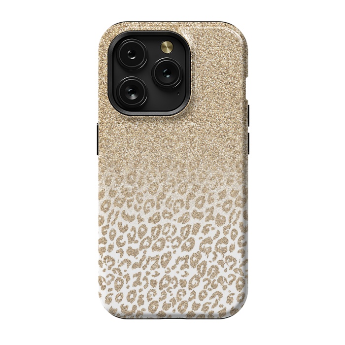 iPhone 15 Pro StrongFit Trendy Gold Glitter and Leopard Print Gradient Design by InovArts