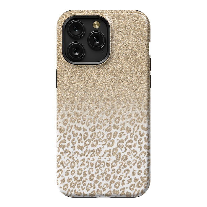 iPhone 15 Pro Max StrongFit Trendy Gold Glitter and Leopard Print Gradient Design by InovArts