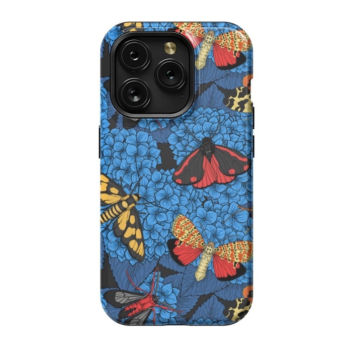 iPhone 15 Pro StrongFit Moths on blue hydrangea by Katerina Kirilova