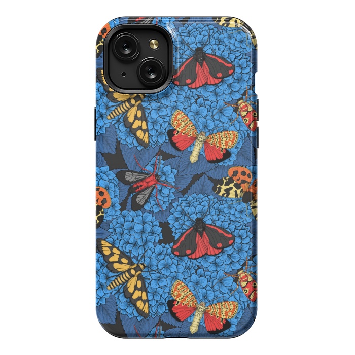 iPhone 15 Plus StrongFit Moths on blue hydrangea by Katerina Kirilova