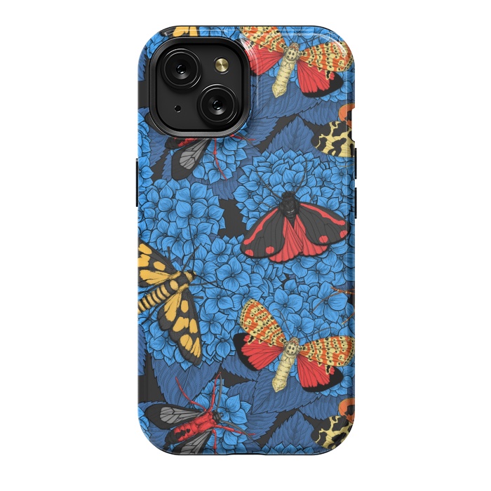 iPhone 15 StrongFit Moths on blue hydrangea by Katerina Kirilova
