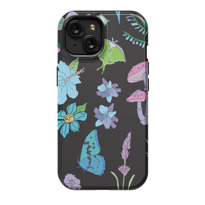 iPhone 15 StrongFit Garden Witch Pastel Mushrooms, Flowers, Butterflies by Luna Elizabeth Art