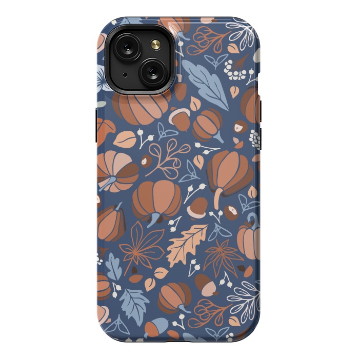 iPhone 15 Plus StrongFit Fall Fruits in Navy and Orange by Paula Ohreen