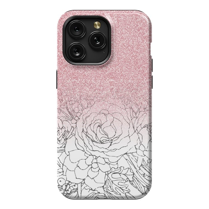 iPhone 15 Pro Max StrongFit Elegant Floral Doodles Pink Gradient Glitter Image by InovArts