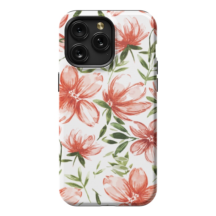 iPhone 15 Pro Max StrongFit Red Watercolor Flowers by Bledi