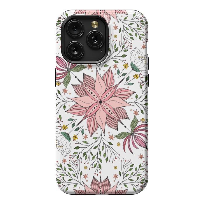 iPhone 15 Pro Max StrongFit Cute Vintage Pink Floral Doodles Tile Art by InovArts