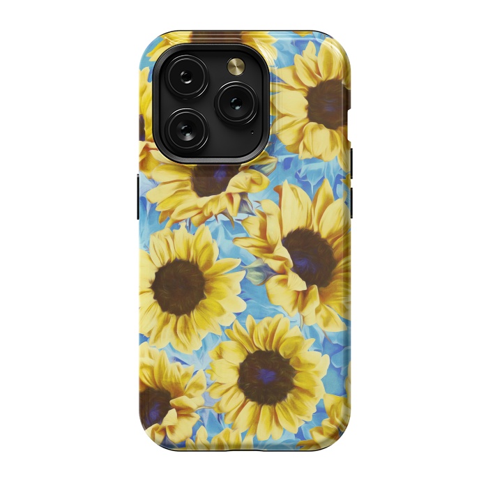iPhone 15 Pro StrongFit Dreamy Sunflowers on Blue by Micklyn Le Feuvre