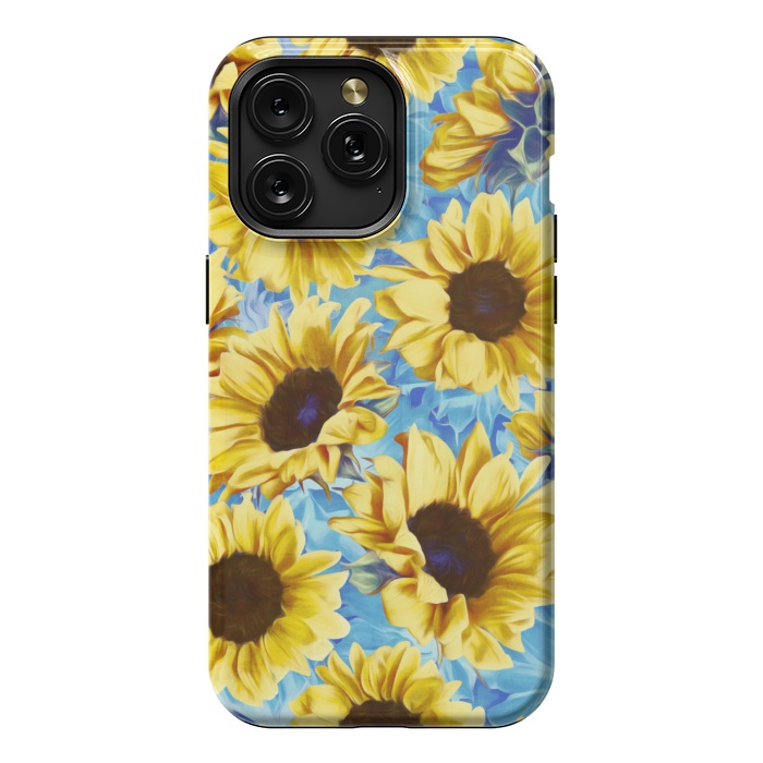 iPhone 15 Pro Max StrongFit Dreamy Sunflowers on Blue by Micklyn Le Feuvre