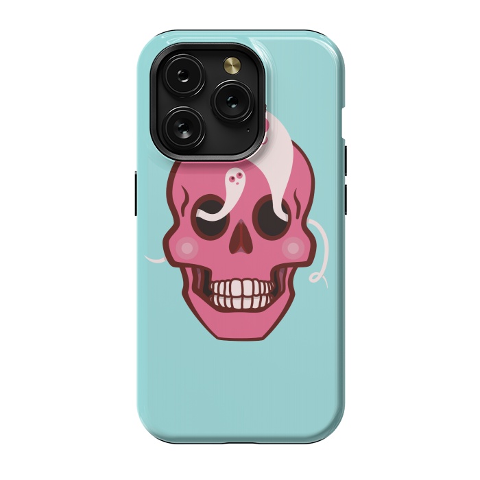 iPhone 15 Pro StrongFit Cute Pink Skull With Spider And Ghosts In Eyes by Boriana Giormova