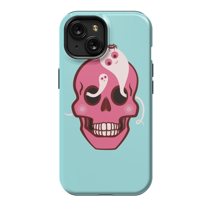 iPhone 15 StrongFit Cute Pink Skull With Spider And Ghosts In Eyes by Boriana Giormova
