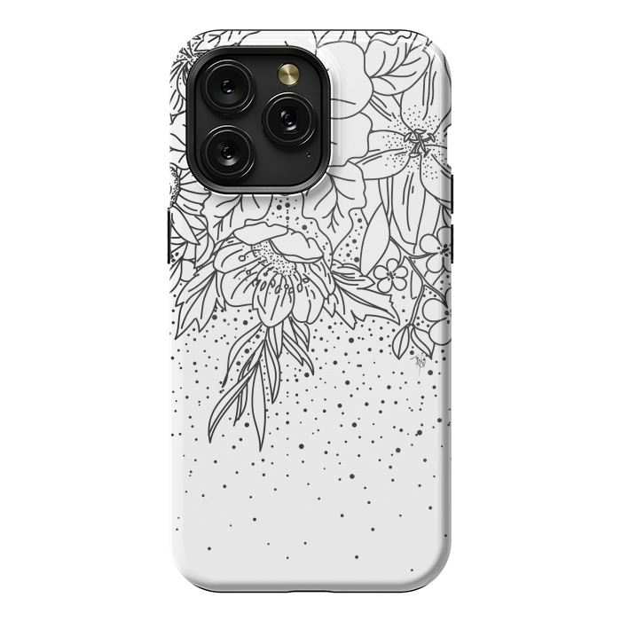 iPhone 15 Pro Max StrongFit Cute Black White floral doodles and confetti design by InovArts