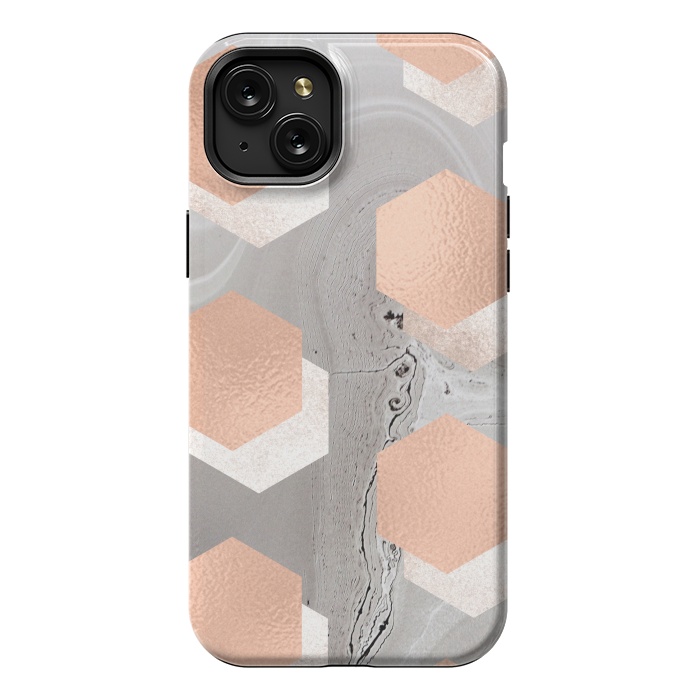iPhone 15 Plus StrongFit rose gold marble by haroulita