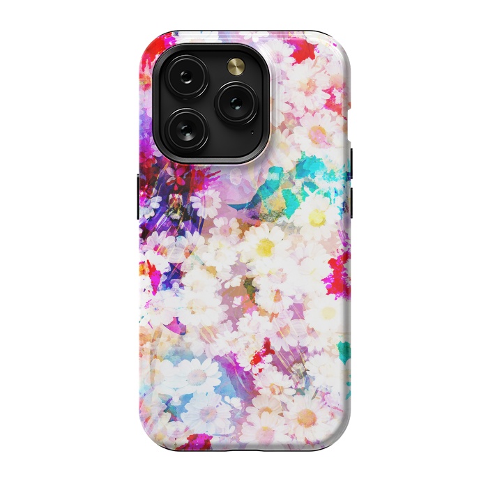 iPhone 15 Pro StrongFit Colorful watercolor daisy petals by Oana 