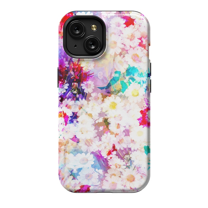 iPhone 15 StrongFit Colorful watercolor daisy petals by Oana 