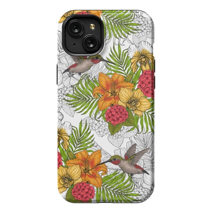 iPhone 15 Plus StrongFit Hummingbirds and tropical bouquet by Katerina Kirilova