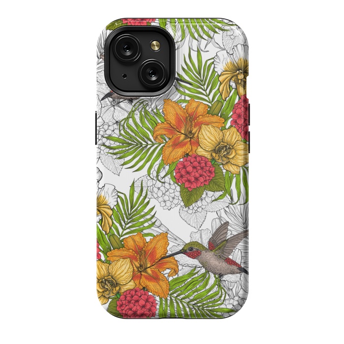 iPhone 15 StrongFit Hummingbirds and tropical bouquet by Katerina Kirilova