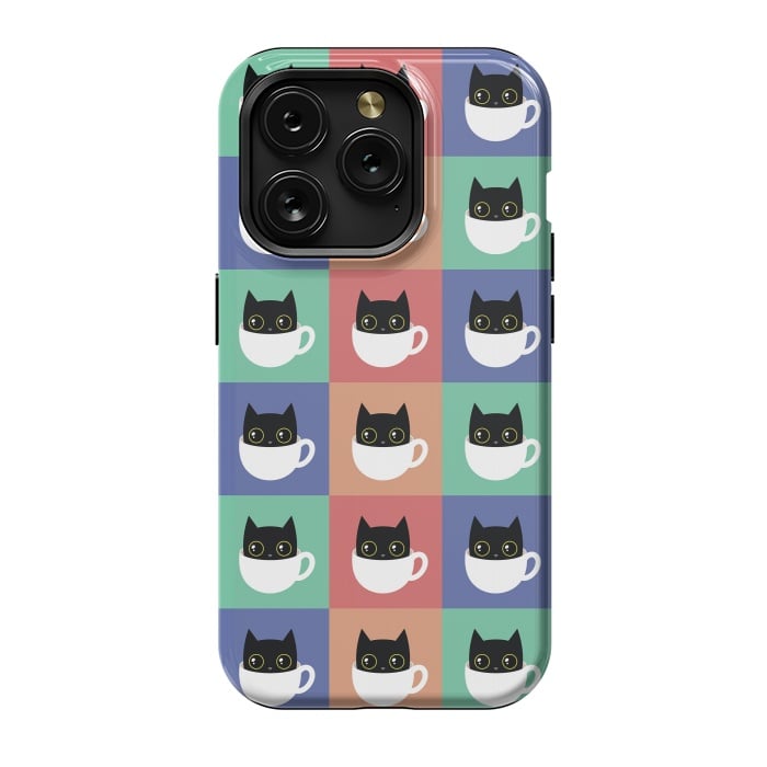 iPhone 15 Pro StrongFit Coffee  cat pattern by Laura Nagel