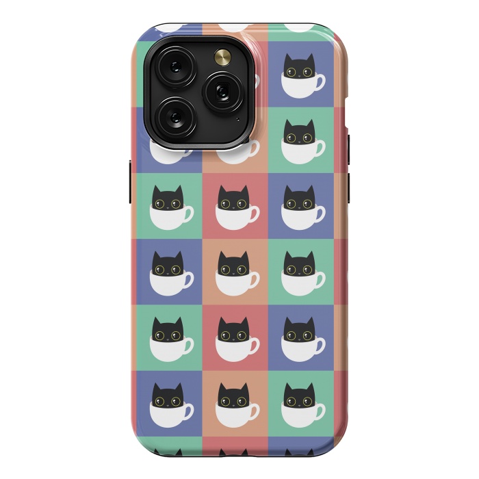 iPhone 15 Pro Max StrongFit Coffee  cat pattern by Laura Nagel