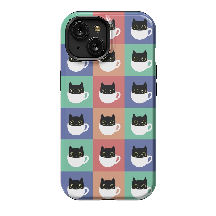 iPhone 15 StrongFit Coffee  cat pattern by Laura Nagel