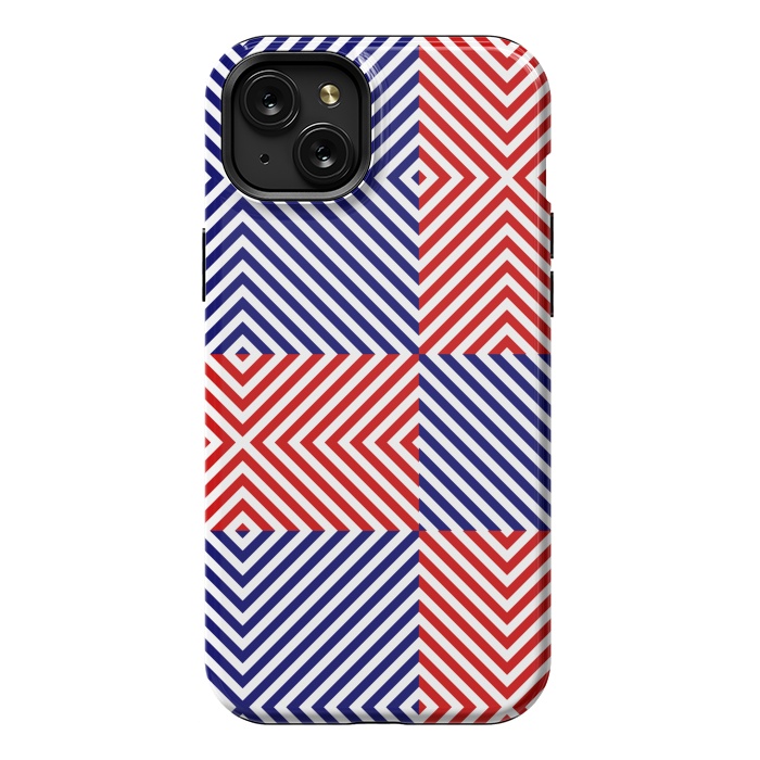 iPhone 15 Plus StrongFit Red Blue Crossing Diagonal Striped by TMSarts