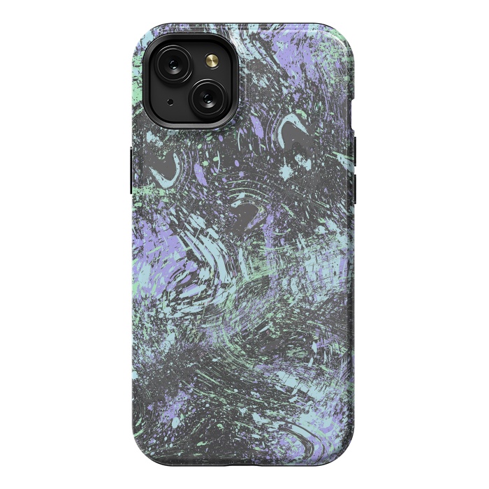iPhone 15 Plus StrongFit Dripping Splatter Purple Turquoise by Ninola Design