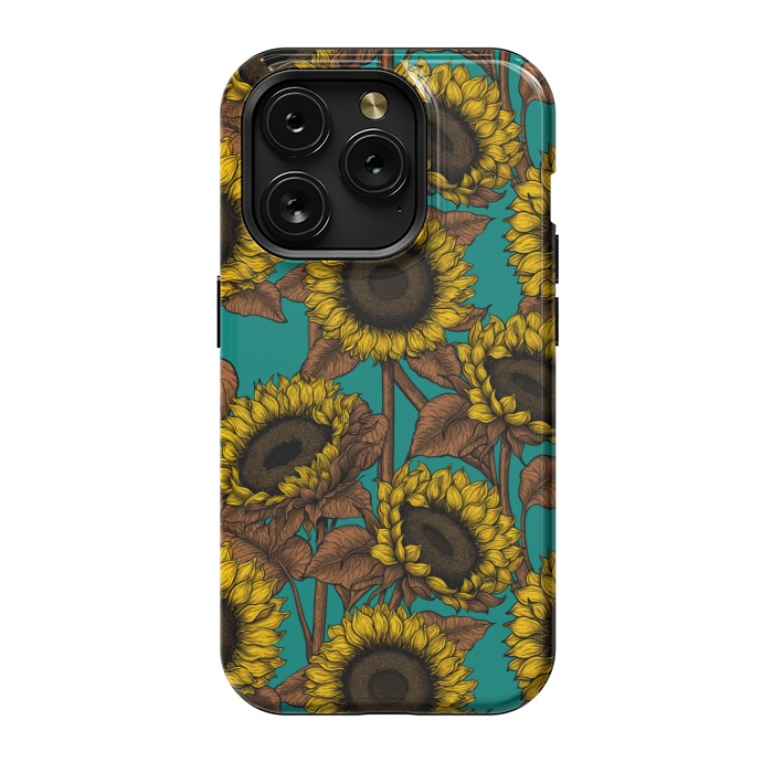 iPhone 15 Pro StrongFit Sunflowers on turquoise by Katerina Kirilova