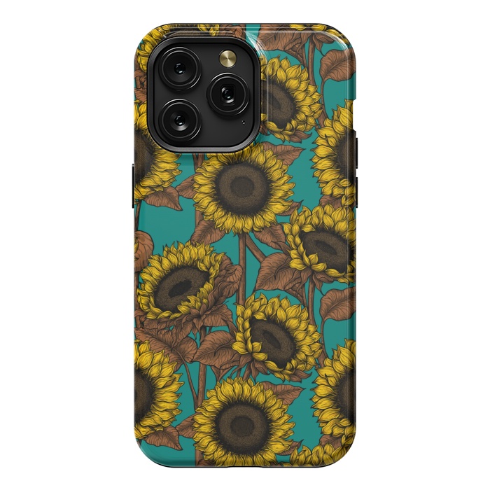 iPhone 15 Pro Max StrongFit Sunflowers on turquoise by Katerina Kirilova