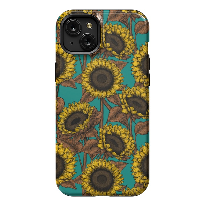 iPhone 15 Plus StrongFit Sunflowers on turquoise by Katerina Kirilova