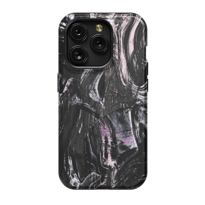 iPhone 15 Pro StrongFit Brushed black pink ink marble by Oana 