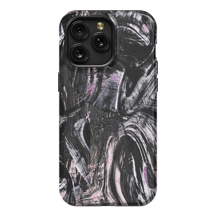 iPhone 15 Pro Max StrongFit Brushed black pink ink marble by Oana 