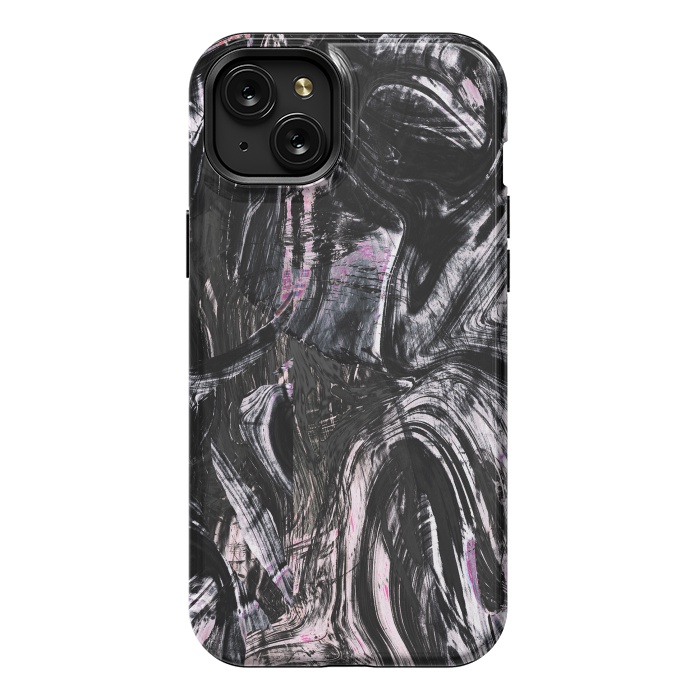 iPhone 15 Plus StrongFit Brushed black pink ink marble by Oana 