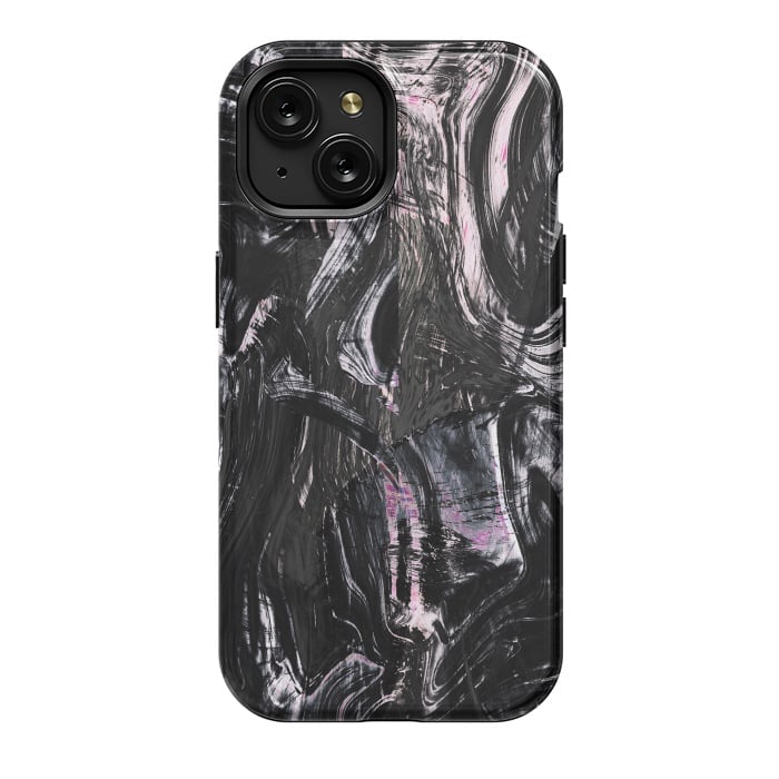 iPhone 15 StrongFit Brushed black pink ink marble by Oana 