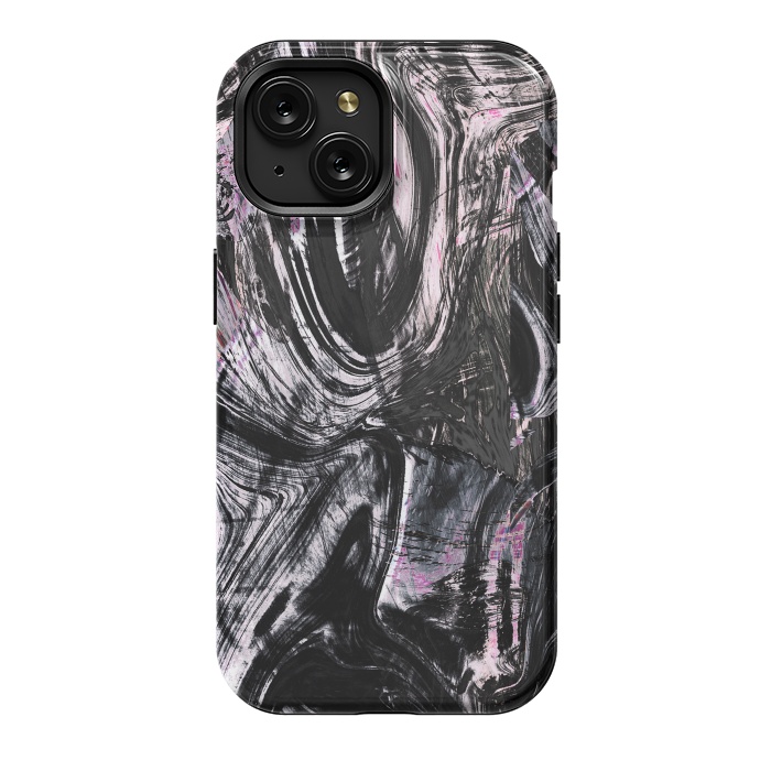 iPhone 15 StrongFit Marble ink brushstrokes by Oana 