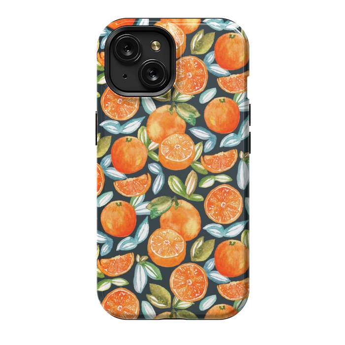 iPhone 15 StrongFit Oranges On Navy  by Tigatiga