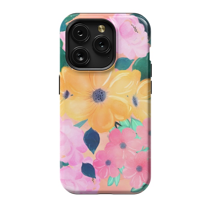 iPhone 15 Pro StrongFit Cute Colorful Romantic Watercolor Flowers  by InovArts