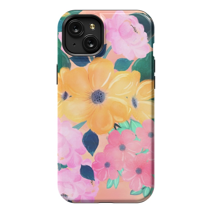 iPhone 15 Plus StrongFit Cute Colorful Romantic Watercolor Flowers  by InovArts