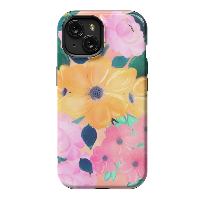 iPhone 15 StrongFit Cute Colorful Romantic Watercolor Flowers  by InovArts