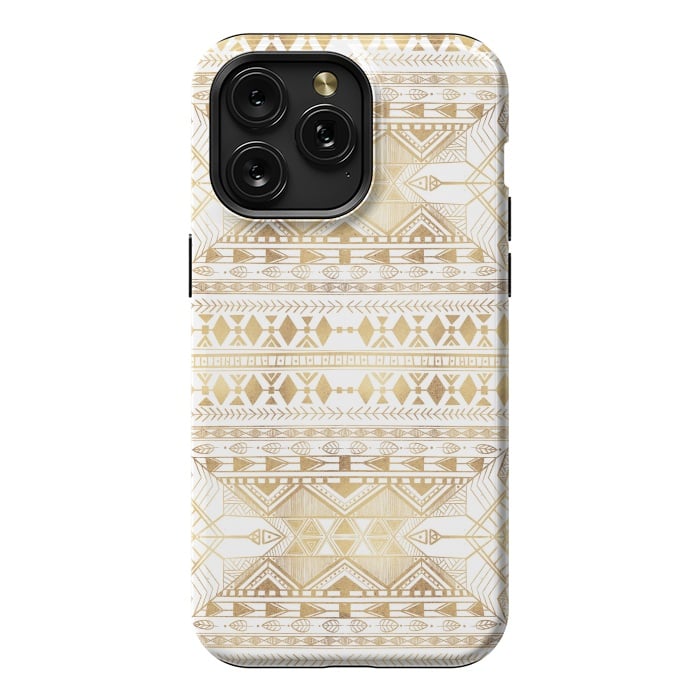 iPhone 15 Pro Max StrongFit Trendy Gold Geometric Tribal Aztec Pattern by InovArts