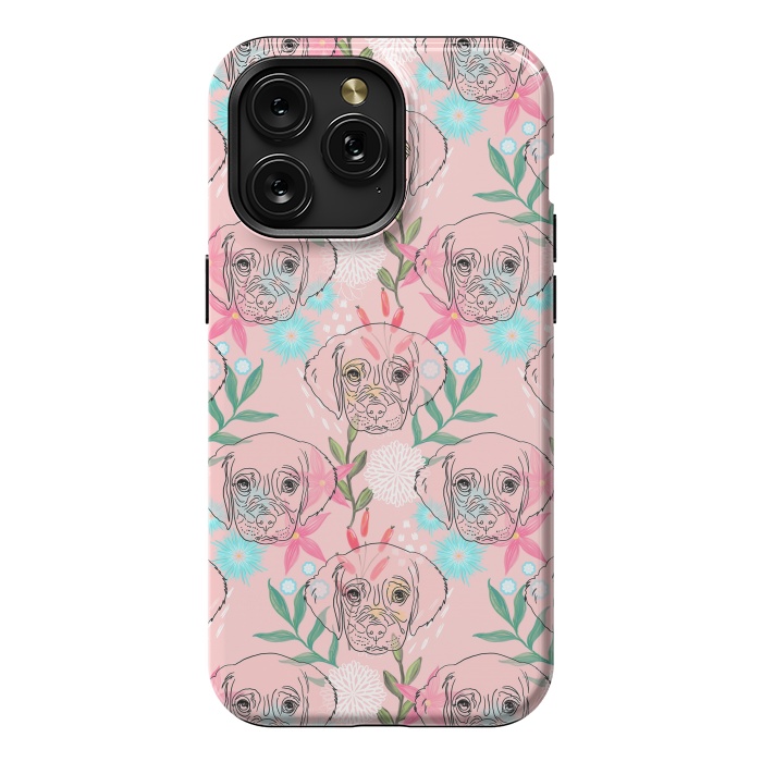 iPhone 15 Pro Max StrongFit Cute Puppy Dog and Flowers Pink Creative Art by InovArts