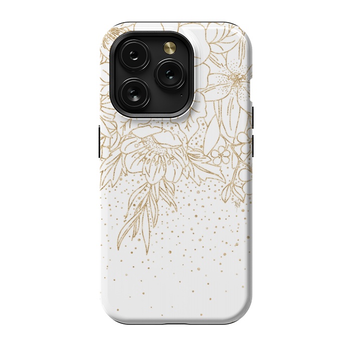 iPhone 15 Pro StrongFit Cute Gold floral doodles and confetti design by InovArts