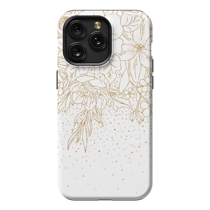 iPhone 15 Pro Max StrongFit Cute Gold floral doodles and confetti design by InovArts