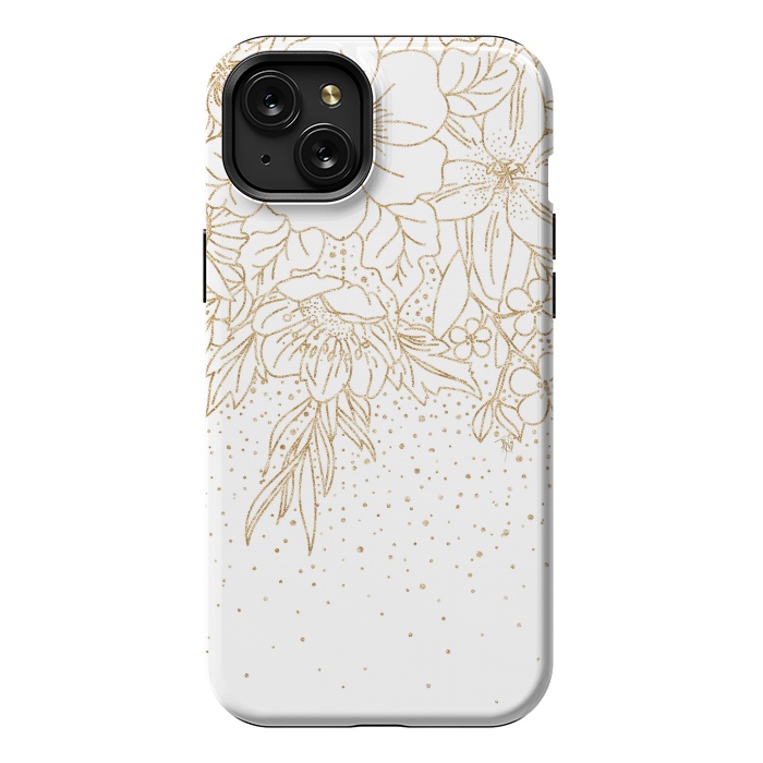iPhone 15 Plus StrongFit Cute Gold floral doodles and confetti design by InovArts