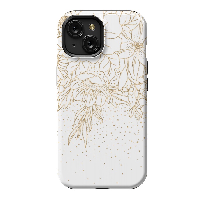 iPhone 15 StrongFit Cute Gold floral doodles and confetti design by InovArts