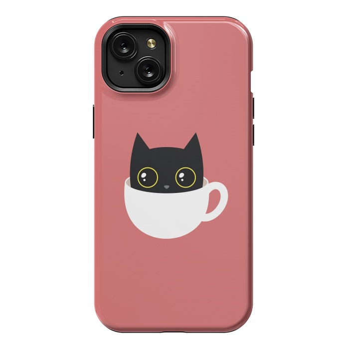 iPhone 15 Plus StrongFit Coffee cat by Laura Nagel
