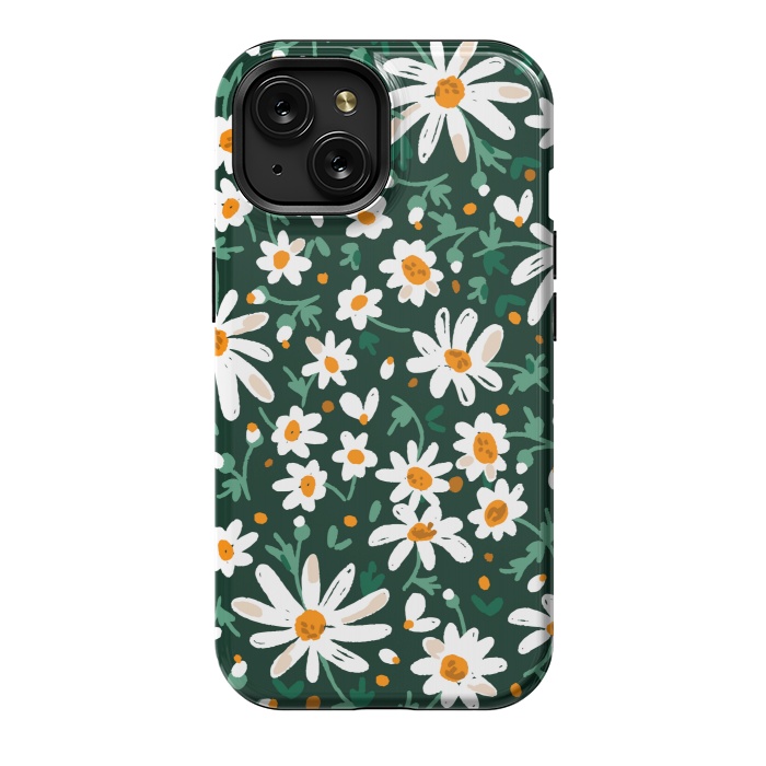 iPhone 15 StrongFit WHITE FLORAL PRINT 2  by MALLIKA