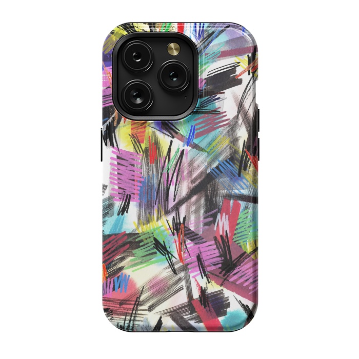 iPhone 15 Pro StrongFit Wild Colorful Scratches and Strokes  by Ninola Design