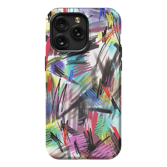 iPhone 15 Pro Max StrongFit Wild Colorful Scratches and Strokes  by Ninola Design